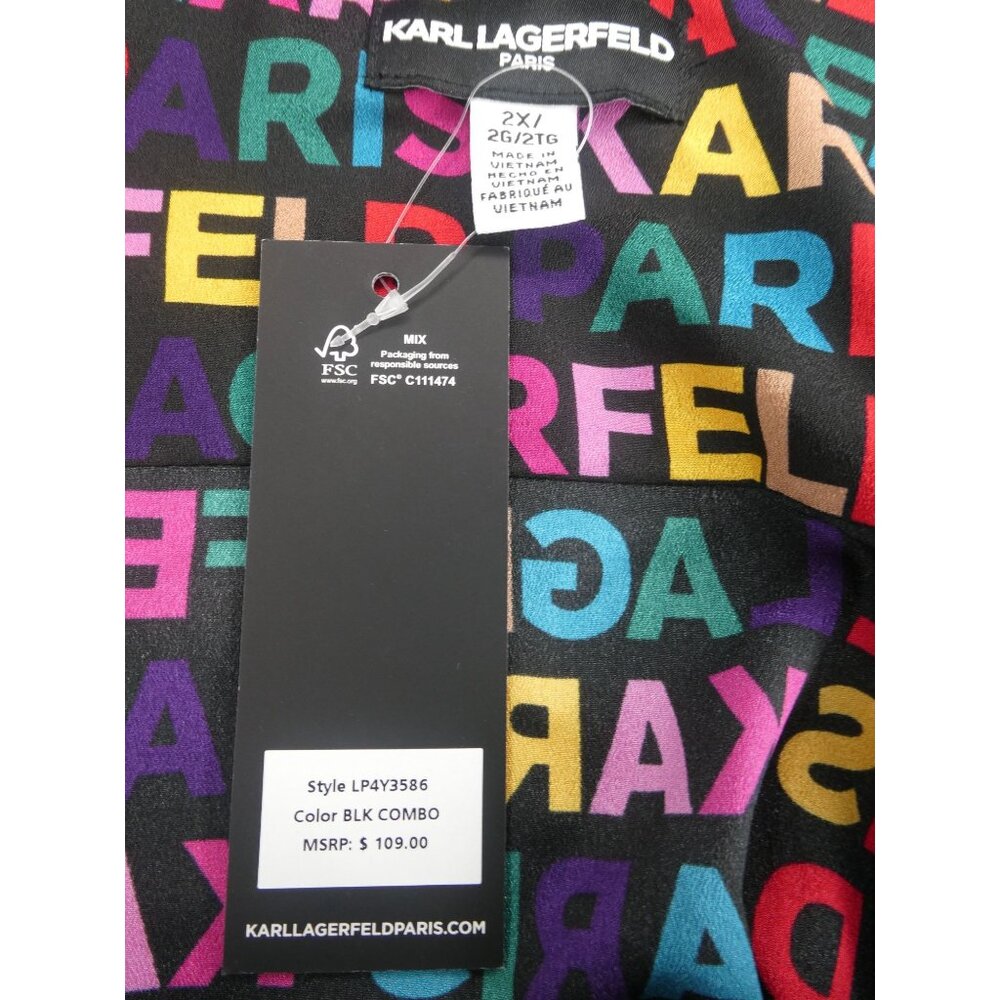 Karl Lagerfeld Logo Women's Printed Utility Button Front Top Oversize XX - Picture 4 of 5